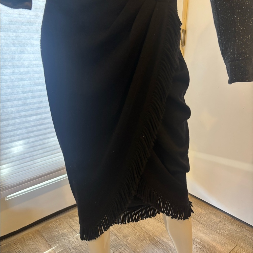 Andrea Jovine Black Asymmetrical Fringe Skirt